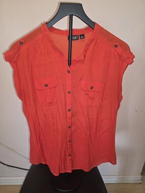 a.n.a Coral-Red Cap Sleeve Button Front Blouse